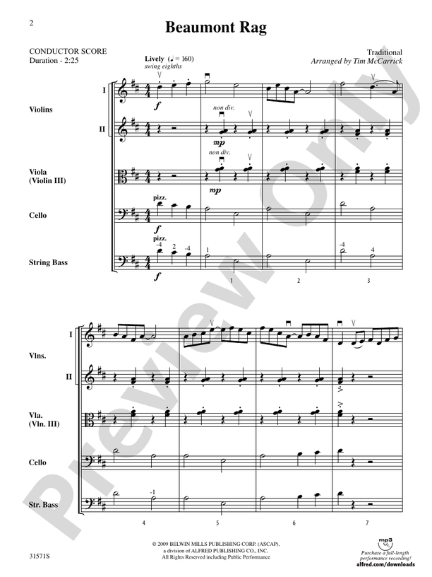 Beaumont Rag Score String Orchestra Score Digital Sheet Music