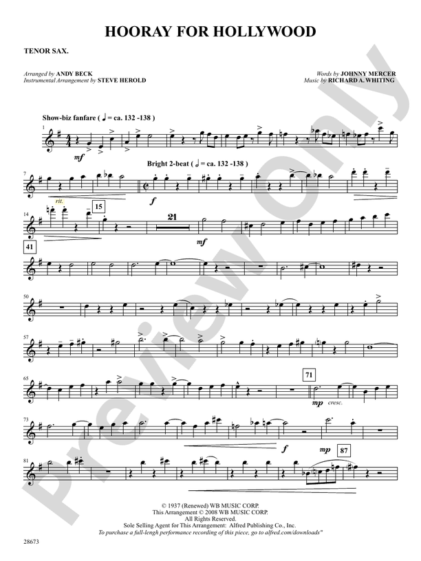 Hooray for Hollywood: B-flat Tenor Saxophone