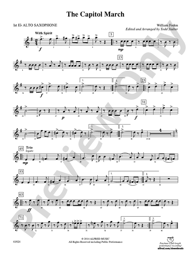 The Capitol March Eflat Alto Saxophone Eflat Alto Saxophone Part Digital Sheet Music Download