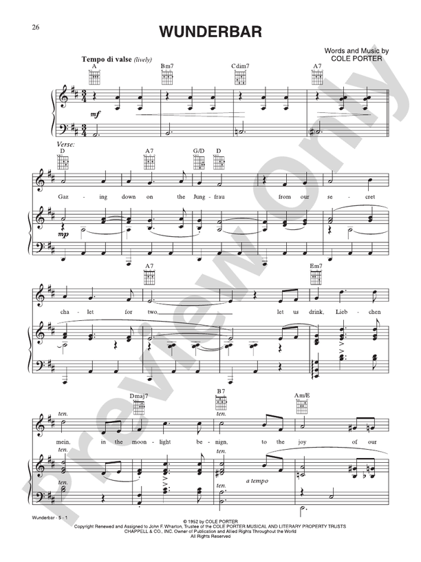 kromatisk erindringer Empirisk Wunderbar (from "Kiss Me Kate"): Piano/Vocal/Chords: Cole Porter - Digital  Sheet Music Download