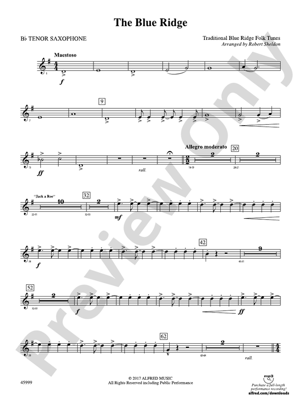 The Blue Ridge Bflat Tenor Saxophone Bflat Tenor Saxophone Part