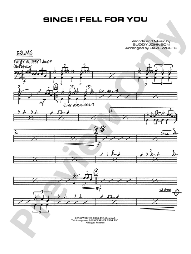 Since I Fell For You Drums Drums Part Digital Sheet Music Download 