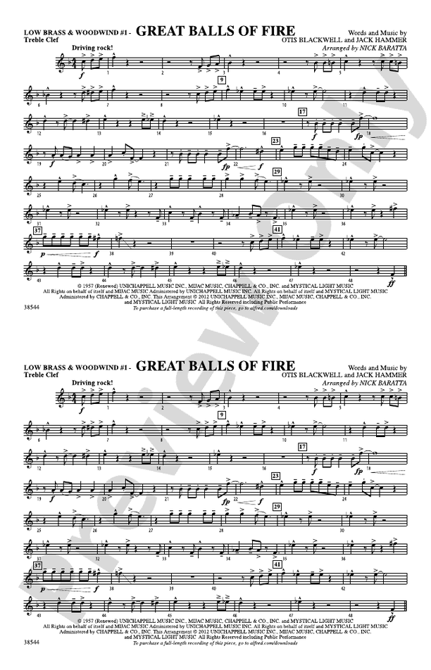 Great Balls of Fire Low Brass & Woodwinds 1 Treble Clef Low Brass