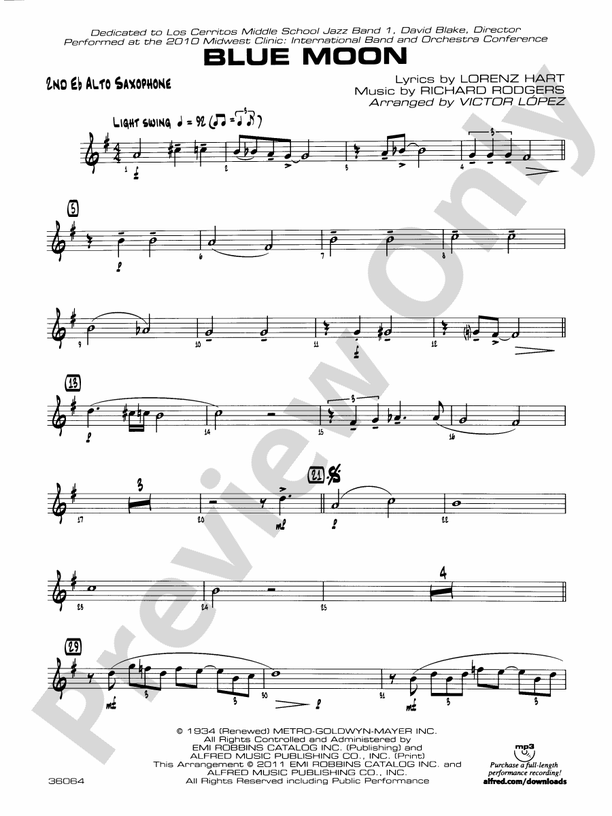 Blue Moon 2nd Eflat Alto Saxophone 2nd Eflat Alto Saxophone Part