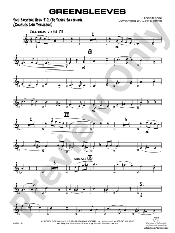 Greensleeves 2nd Baritone T.C. 2nd Baritone T.C. Part Digital Sheet