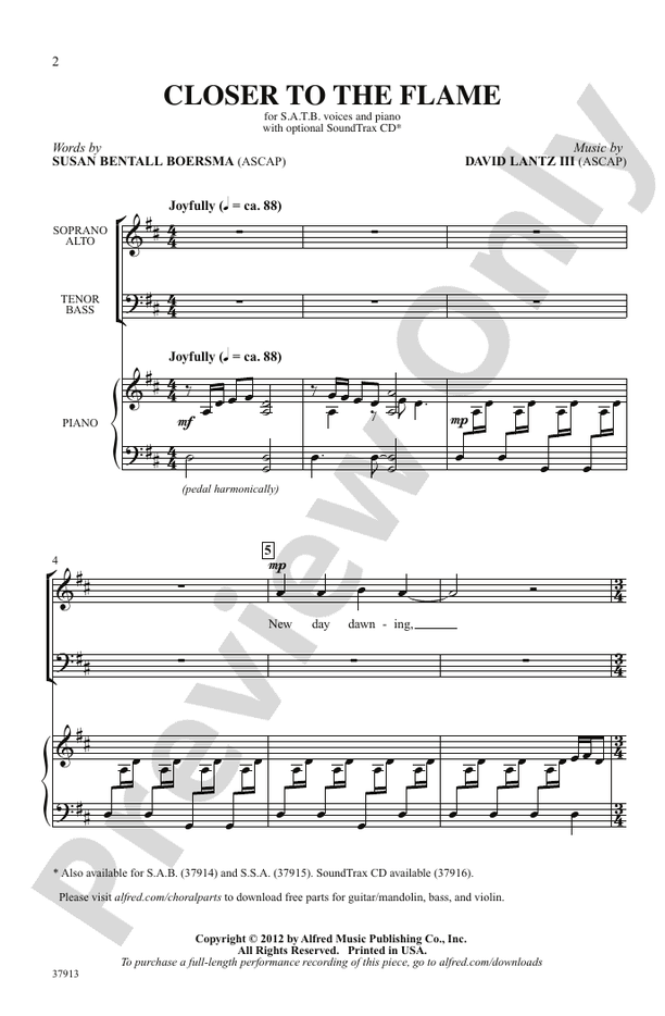 Closer to the Flame SATB Choral Octavo David Lantz Digital Sheet