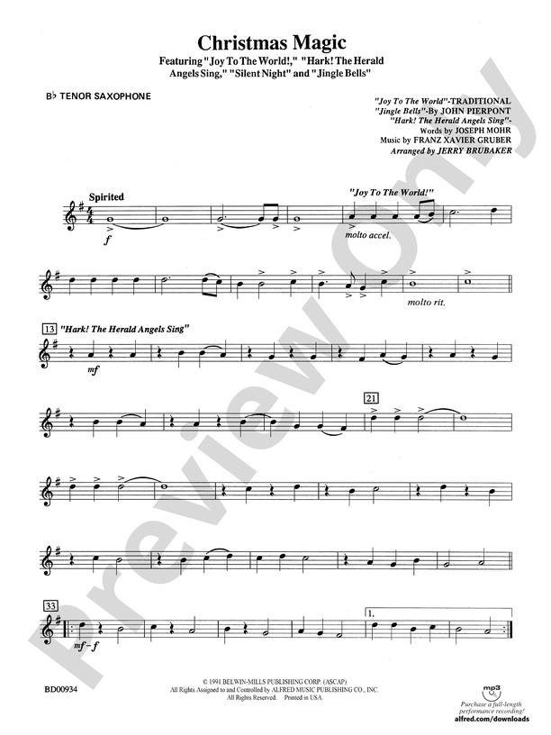 Jingle Bells: B-flat Tenor Saxophone: B-flat Tenor Saxophone Part - Digital  Sheet Music Download