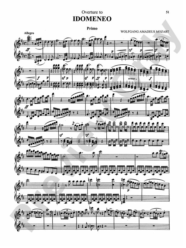Mozart Opera Overtures (Arrangements) Idomeneo Part Digital Sheet