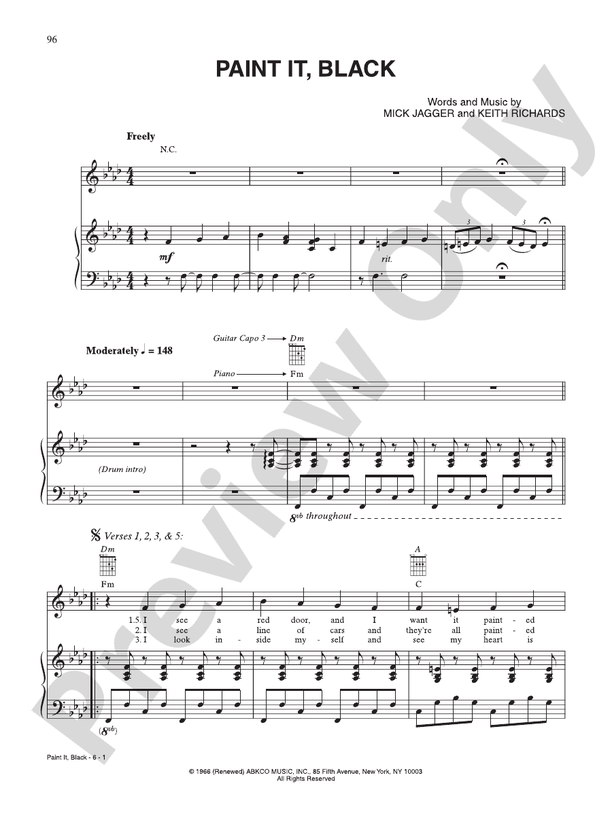 Contracción callejón camisa Paint It, Black: Piano/Vocal/Chords - Digital Sheet Music Download: The  Rolling Stones