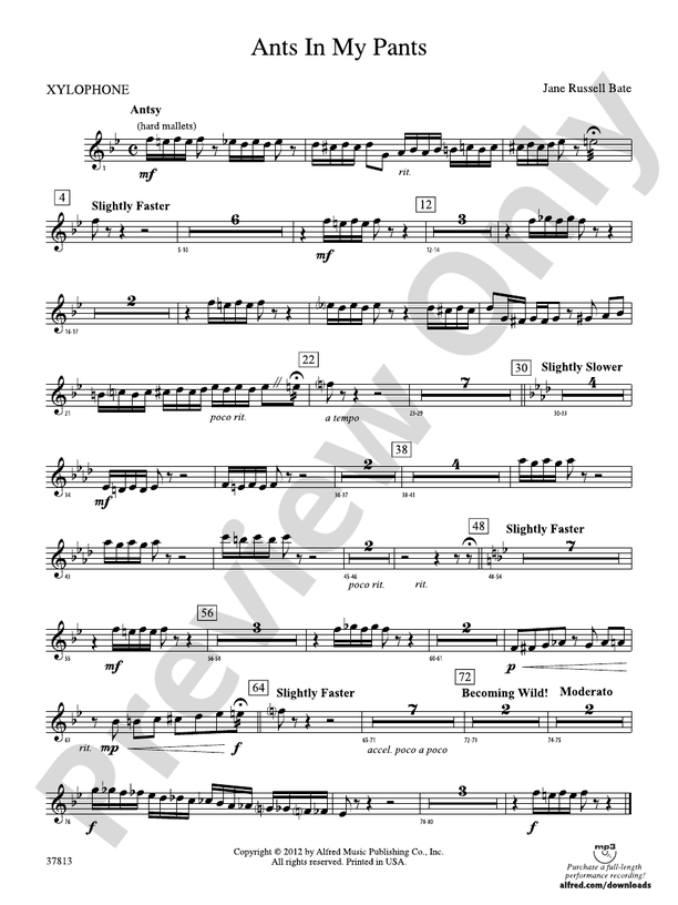 Ants in My Pants Xylophone Xylophone Part Digital Sheet Music Download