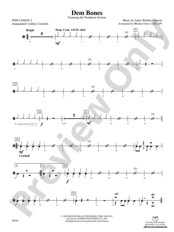 Dem Bones 2nd Percussion 2nd Percussion Part Digital Sheet Music