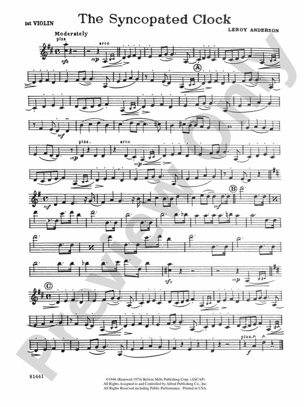 The Syncopated Clock: 1st Violin: 1st Violin Part - Digital Sheet Music  Download