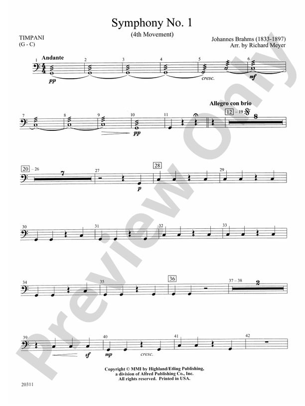 Symphony No. 1 (4th Movement ): Timpani: Timpani Part - Digital Sheet ...