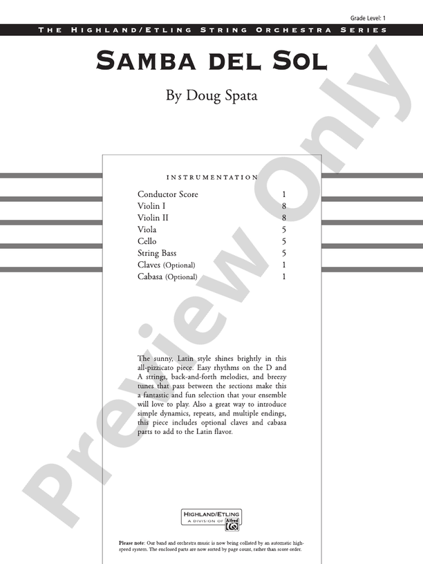 Samba del Sol Score String Orchestra Score Digital Sheet Music Download