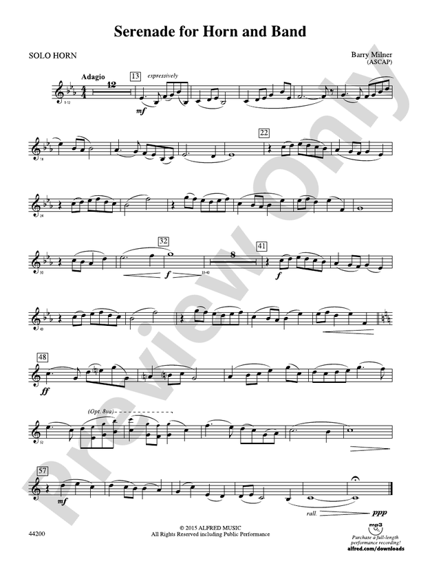 Serenade for Horn and Band Solo Horn Solo Horn Part Digital Sheet