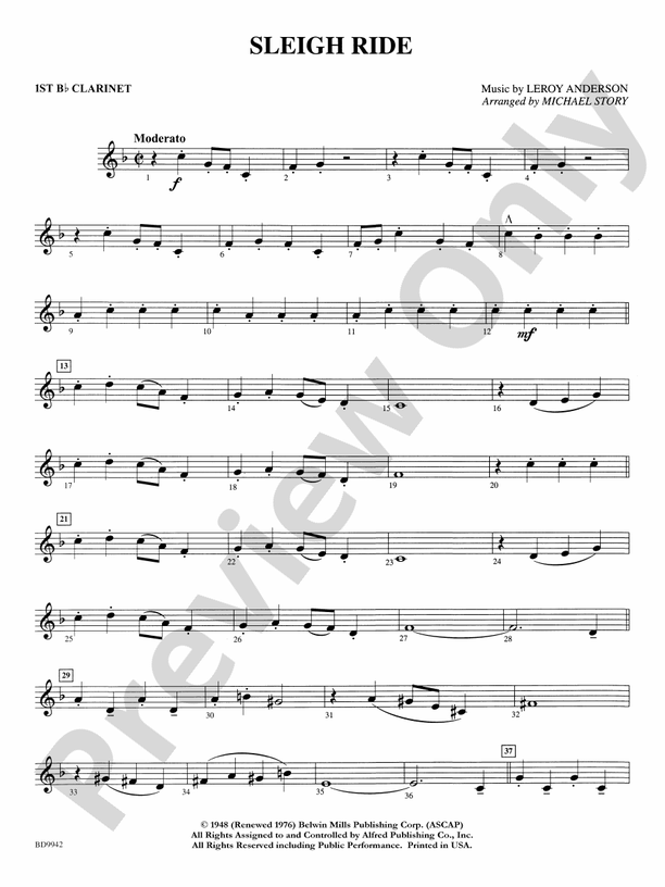 Sleigh Ride: 1st B-flat Clarinet: 1st B-flat Clarinet Part - Digital ...