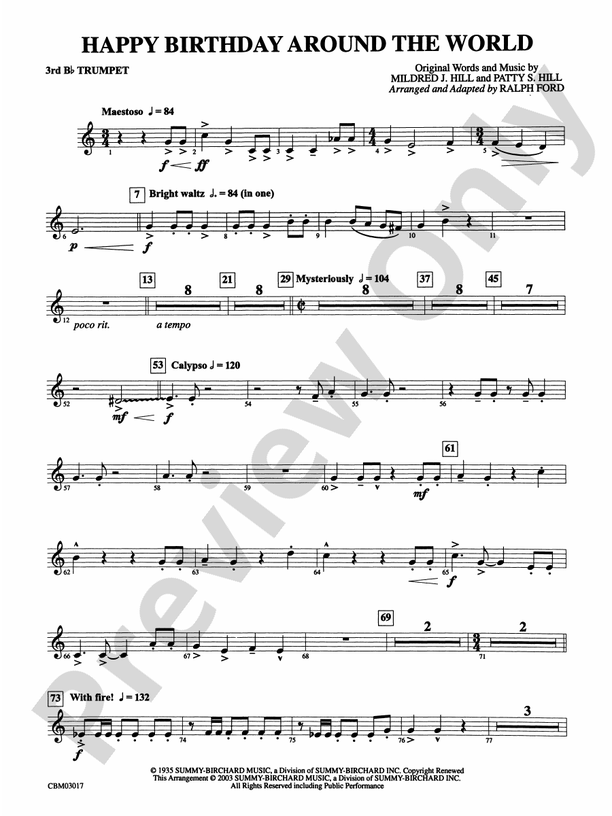 Happy Birthday Around the World 3rd Bflat Trumpet 3rd Bflat Trumpet Part Digital Sheet