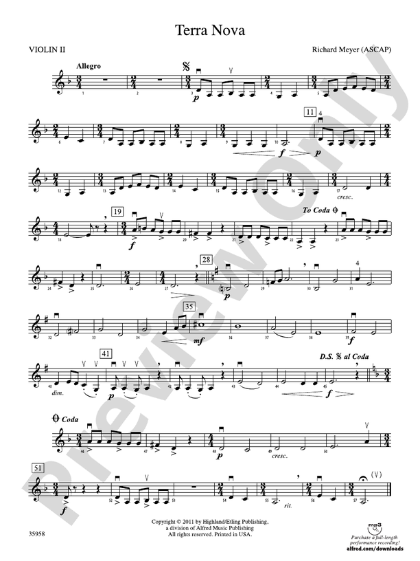 Terra Nova 2nd Violin 2nd Violin Part Digital Sheet Music Download