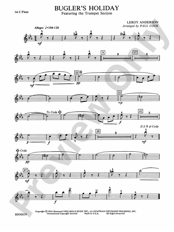 Bugler's Holiday (featuring the Trumpet Section) Flute Flute Part