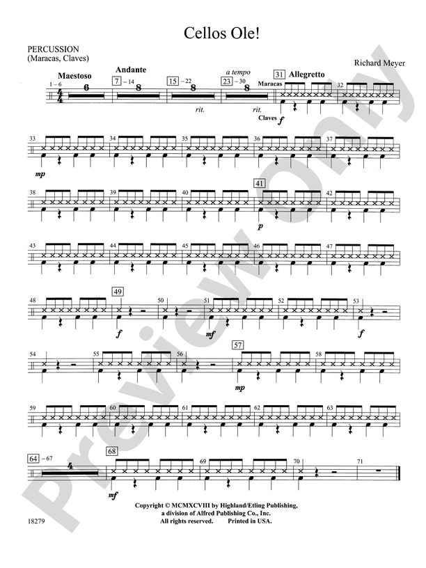 Cellos Ole! 1st Percussion 1st Percussion Part Digital Sheet Music