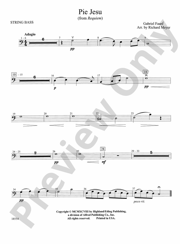 Pie Jesu from "Requiem" String Bass String Bass Part Digital Sheet