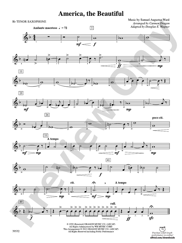 America, the Beautiful: B-flat Tenor Saxophone