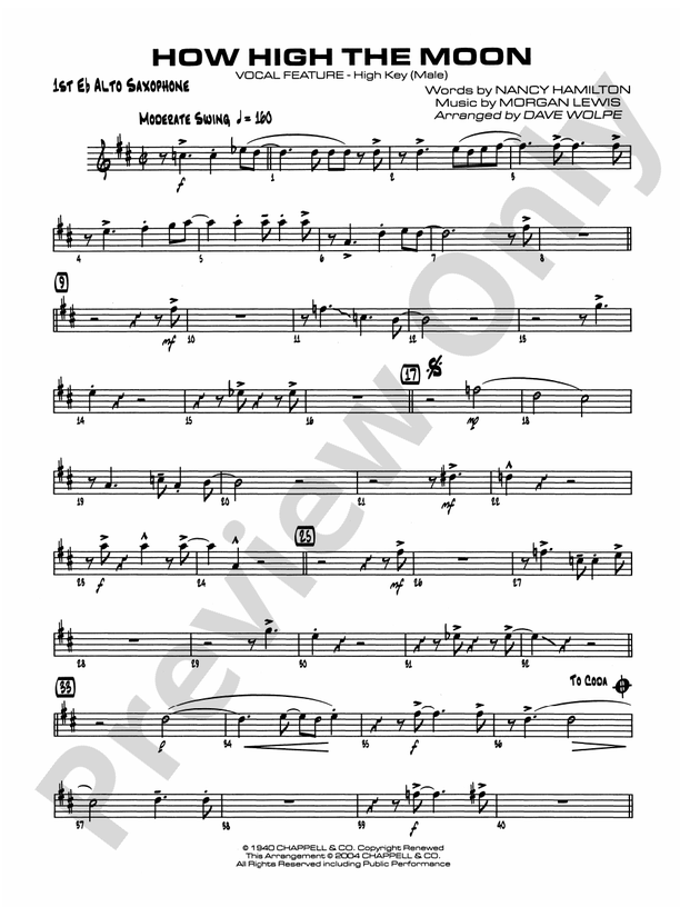How High the Moon Eflat Alto Saxophone Eflat Alto Saxophone Part