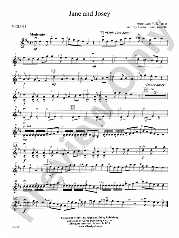 Jane and Josey 1st Violin 1st Violin Part Digital Sheet Music Download