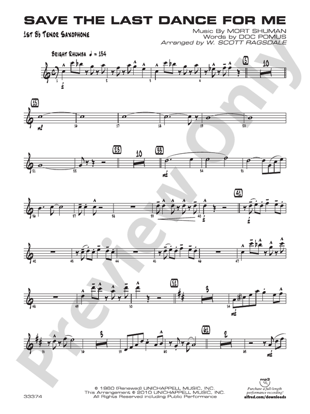 Save the Last Dance for Me Bflat Tenor Saxophone Bflat Tenor