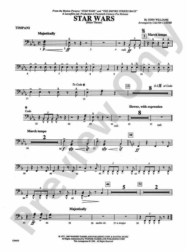 Star Wars® Main Theme Timpani Timpani Part Digital Sheet Music Download