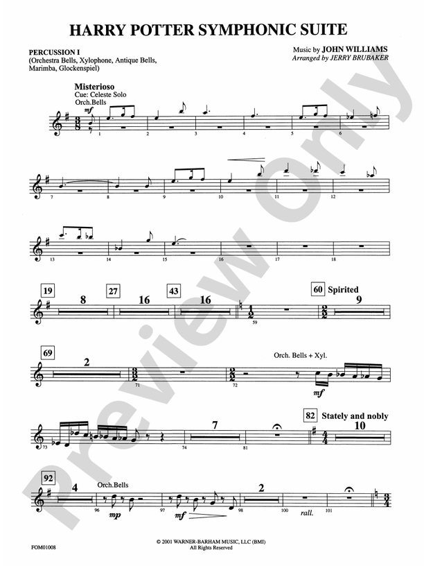 Harry Potter Symphonic Suite 1st Percussion 1st Percussion Part Digital Sheet Music Download 0206