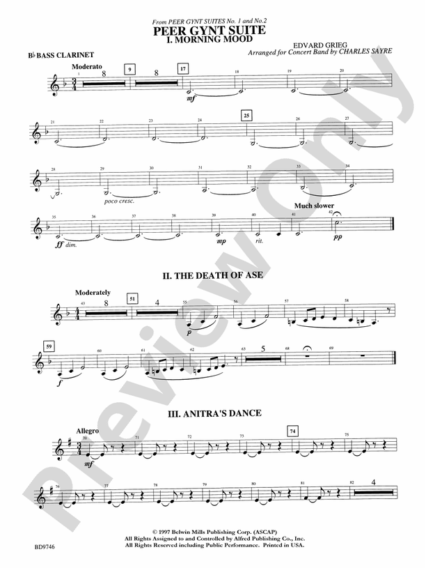 Peer Gynt Suite: B-flat Bass Clarinet: B-flat Bass Clarinet Part ...