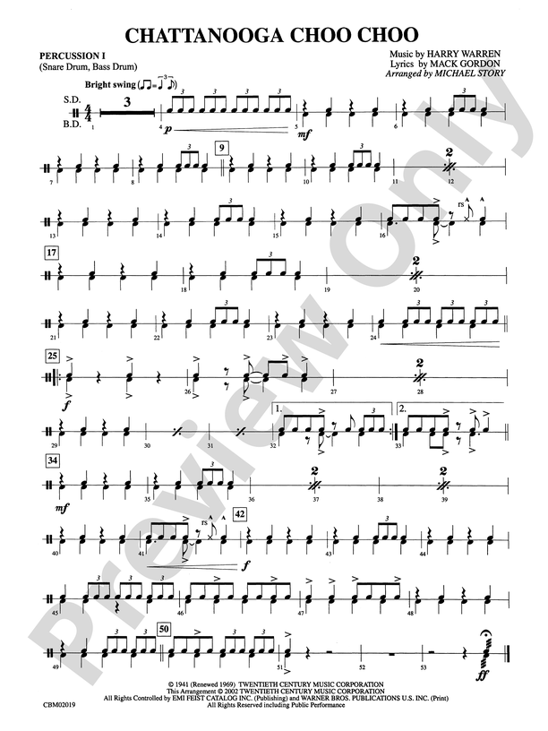 Chattanooga Choo Choo: 1st Percussion: 1st Percussion Part - Digital ...