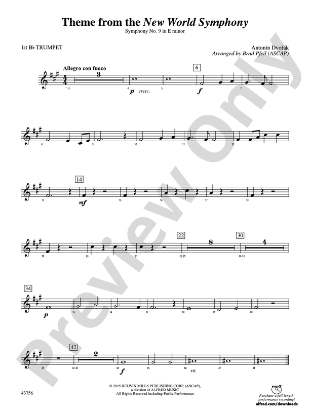 New World Symphony, Theme from the: 1st B-flat Trumpet: 1st B-flat