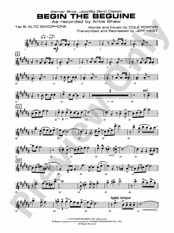 Begin the Beguine Eflat Alto Saxophone Eflat Alto Saxophone Part