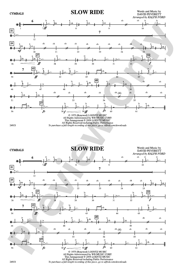 Slow Ride Cymbals Cymbals Part Digital Sheet Music Download