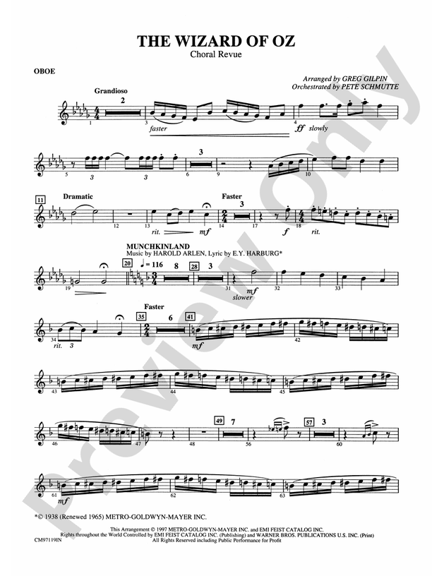 The Wizard of Oz -- Choral Revue: Oboe