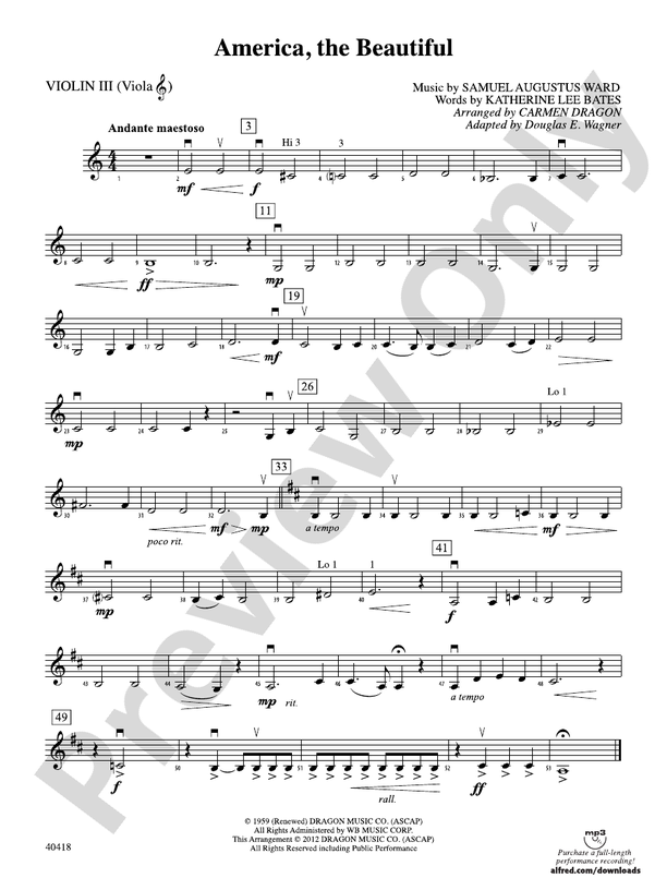 America, the Beautiful: 3rd Violin (Viola [TC])