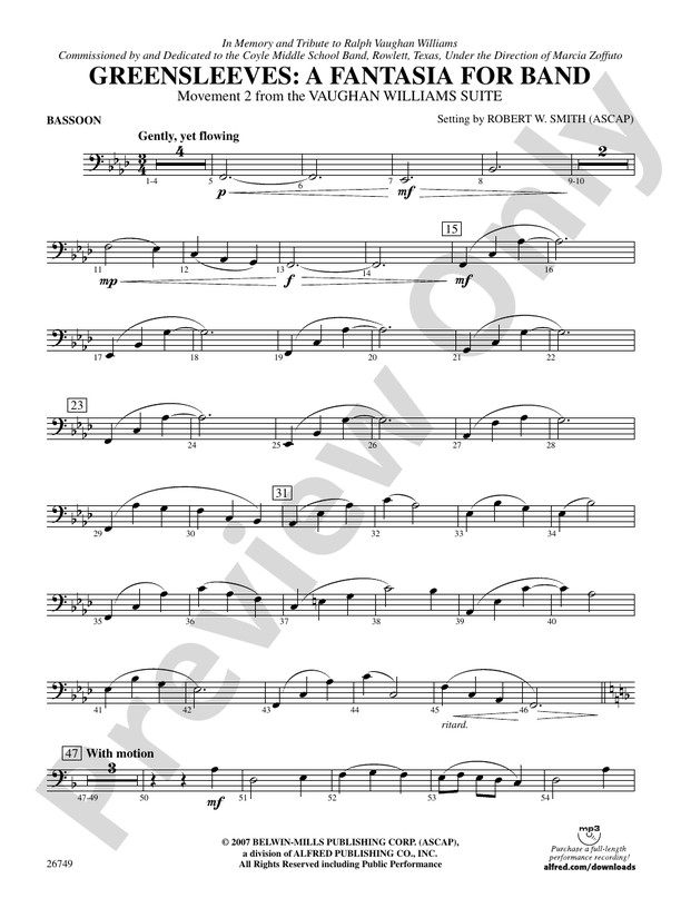 Greensleeves A Fantasia for Band Bassoon Bassoon Part Digital