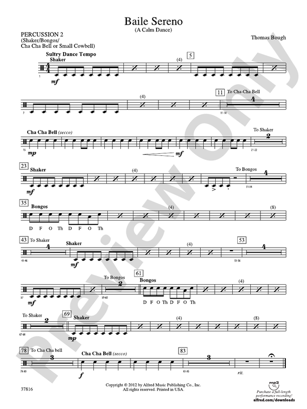 Baile Sereno: 2nd Percussion: 2nd Percussion Part - Digital Sheet Music ...