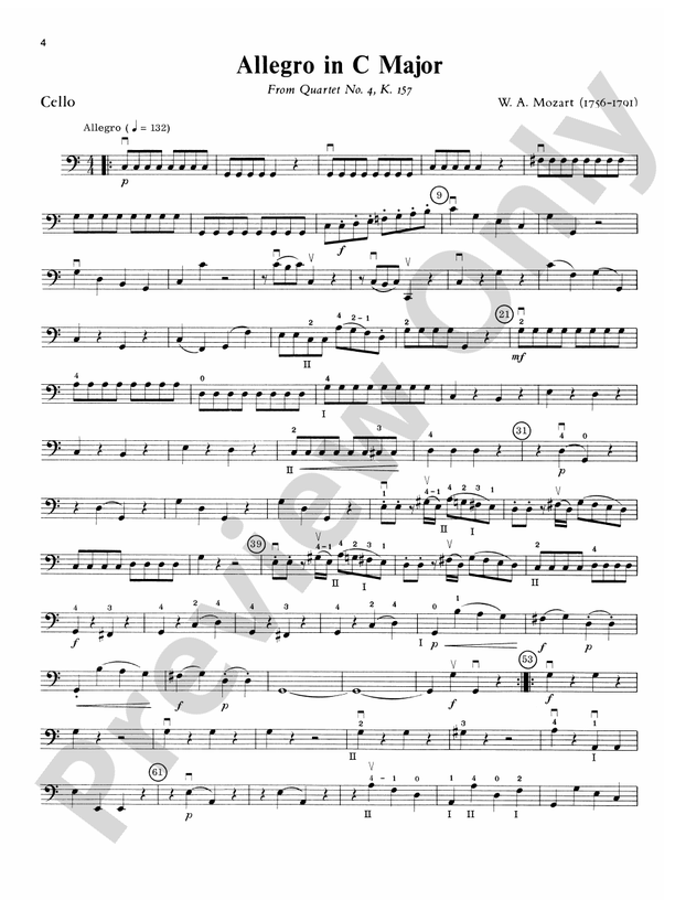 Mozart String Quartets Cello Cello Part Digital Sheet Music Download