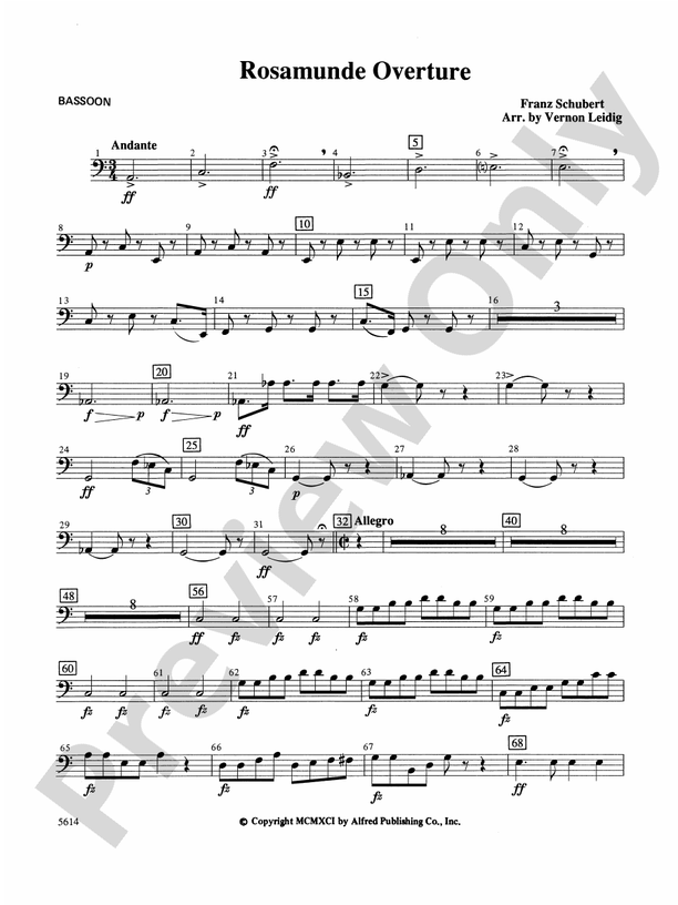 Rosamunde Overture, Opus 26 Bassoon Bassoon Part Digital Sheet