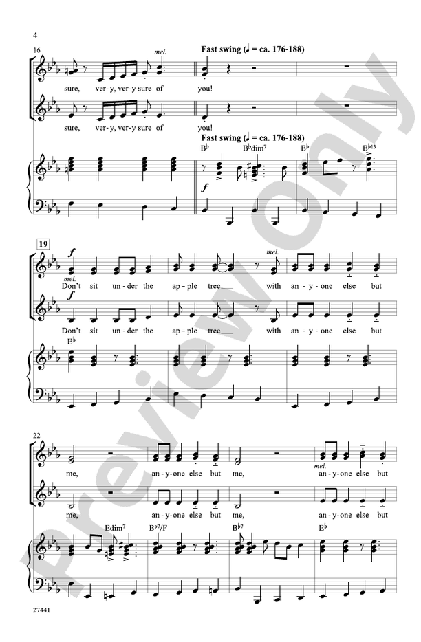 Dont Sit Under The Apple Tree Ssa Choral Octavo Charlie Tobias Digital Sheet Music Download 5683