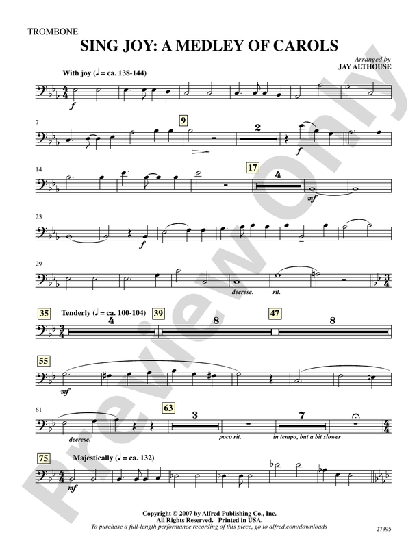 Sing Joy: A Medley of Carols: 1st Trombone