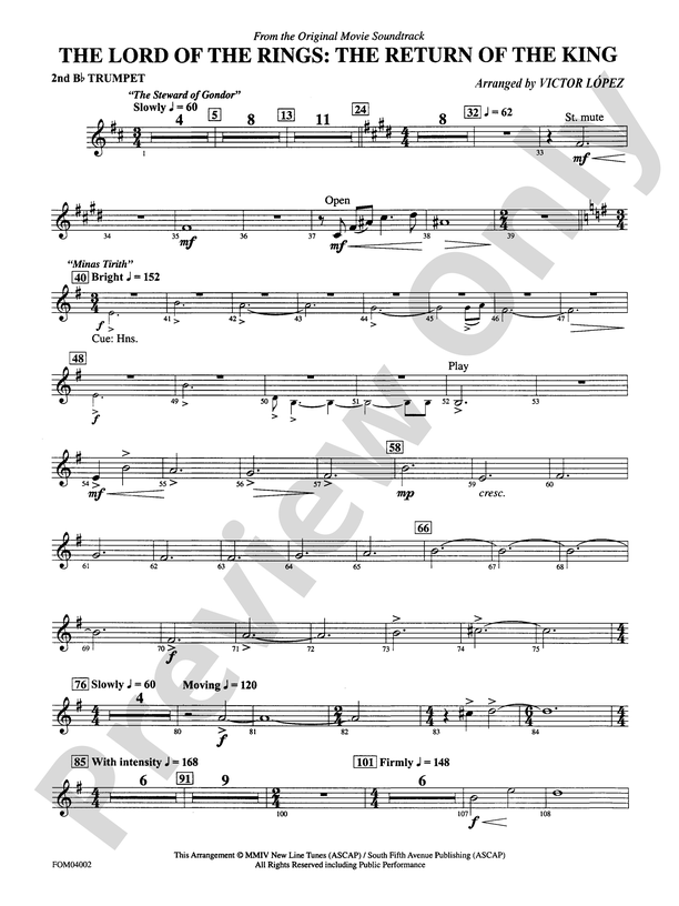 The Lord of the Rings: The Return of the King, Suite from: 2nd B-flat Trumpet