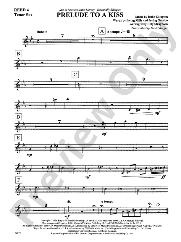 Prelude to a Kiss Bflat Tenor Saxophone Bflat Tenor Saxophone Part