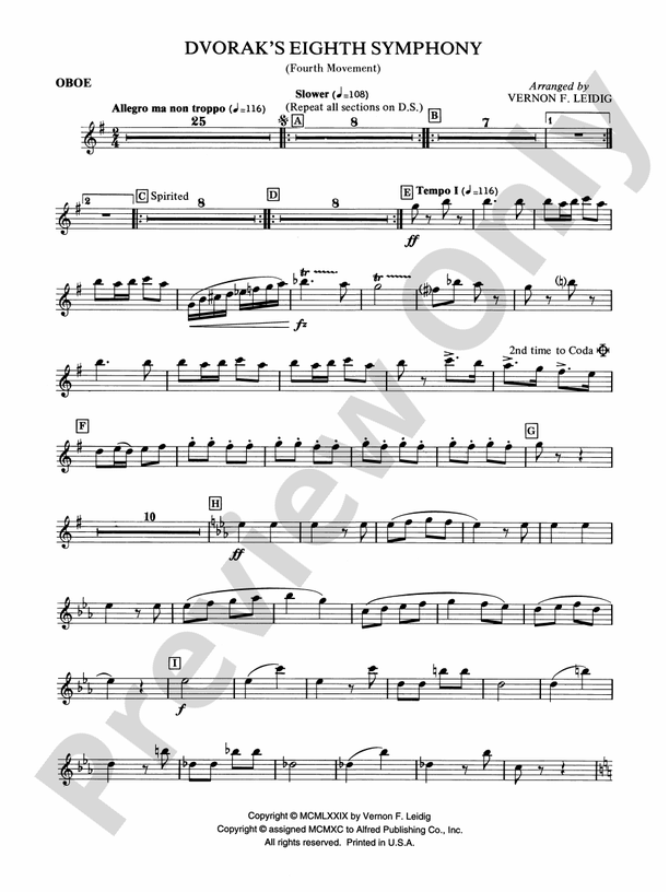Dvorák's 8th Symphony, 4th Movement Oboe Oboe Part Digital Sheet
