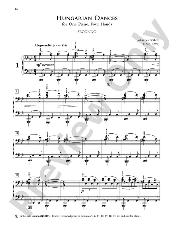 Brahms: Hungarian Dances, Volume 1 - Piano Duet (1 Piano, 4 Hands)