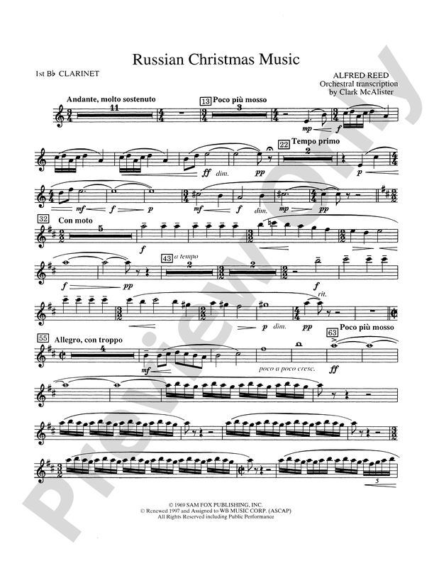 Russian Christmas Music: 1st B-flat Clarinet: 1st B-flat Clarinet Part - Digital  Sheet Music Download