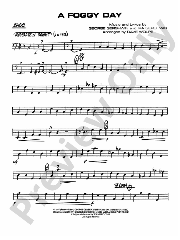 A Foggy Day String Bass String Bass Part Digital Sheet Music Download 4772